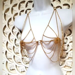 Goldtone Chain Bikini Top Rave Pool Beach Jewelry Small Medium